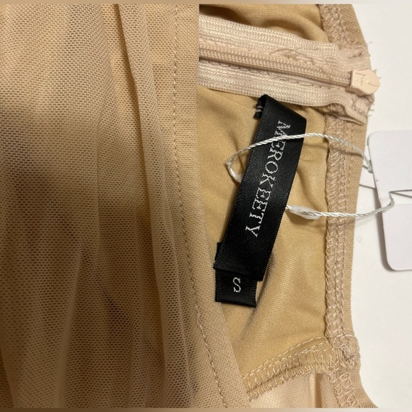 NWT MEROKETTY Long Puff Sleeve Ruched Bodycon Square Neck Mesh Midi Sz S Women - Picture 3 of 10